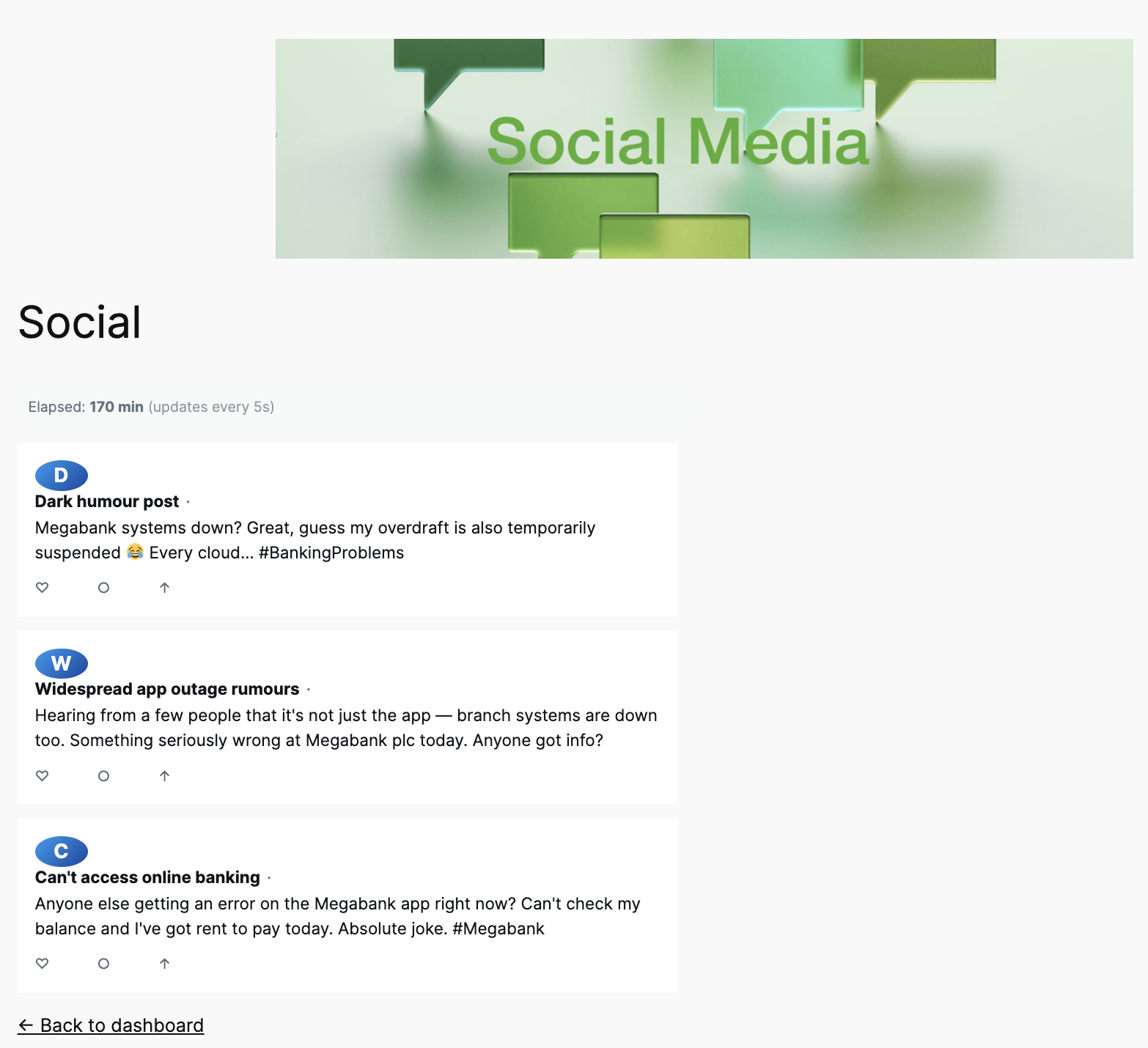 Simulated social media feed during a crisis